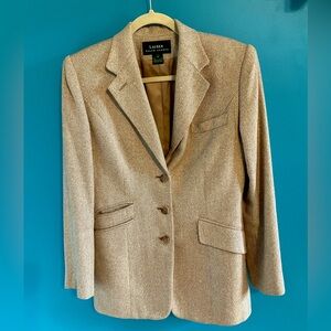 Lauren Ralph Lauren Beige Herringbone Silk Cotton Blazer Jacket Size 4